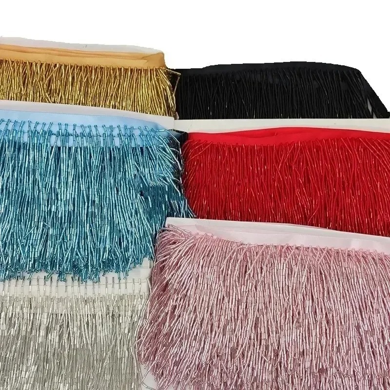 10CM Silber-Rote Perlenrohr-Qu – Beaded Trim Fringe Bewertung und Preis